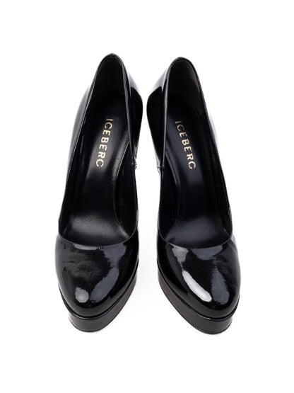 Excellent Iceberg Black Leather High-Heeled Shoes with Stiletto Heel