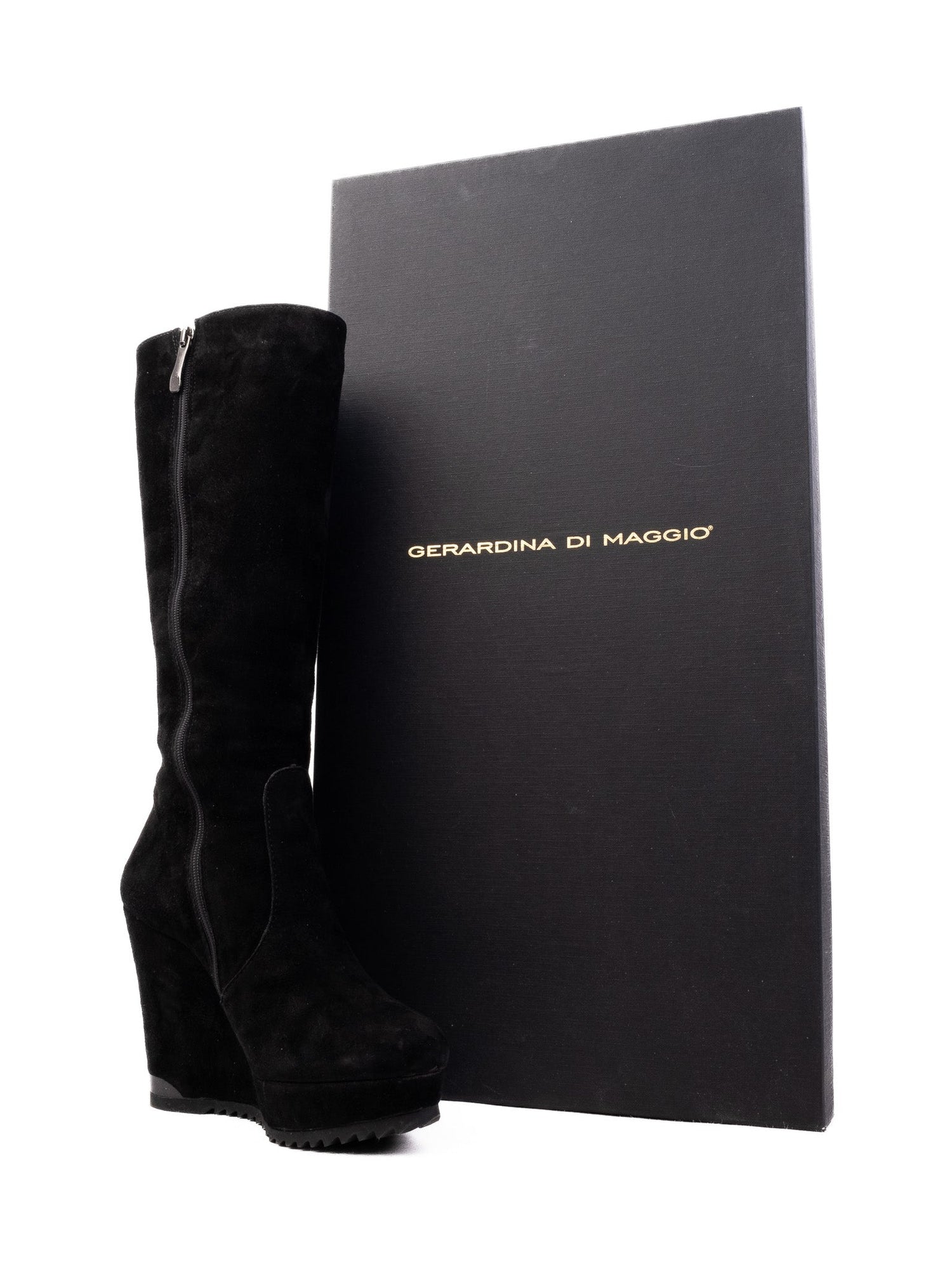 Excellent Gerardina Di Maggio Black Genuine Suede Wedge Boots Size 35