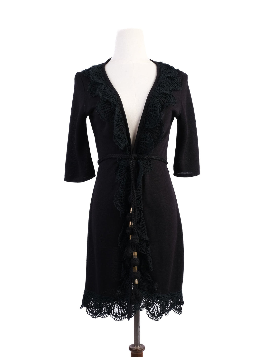 Excellent Marc Jacobs Black Wool Cardigan with Lace Trim, Size M