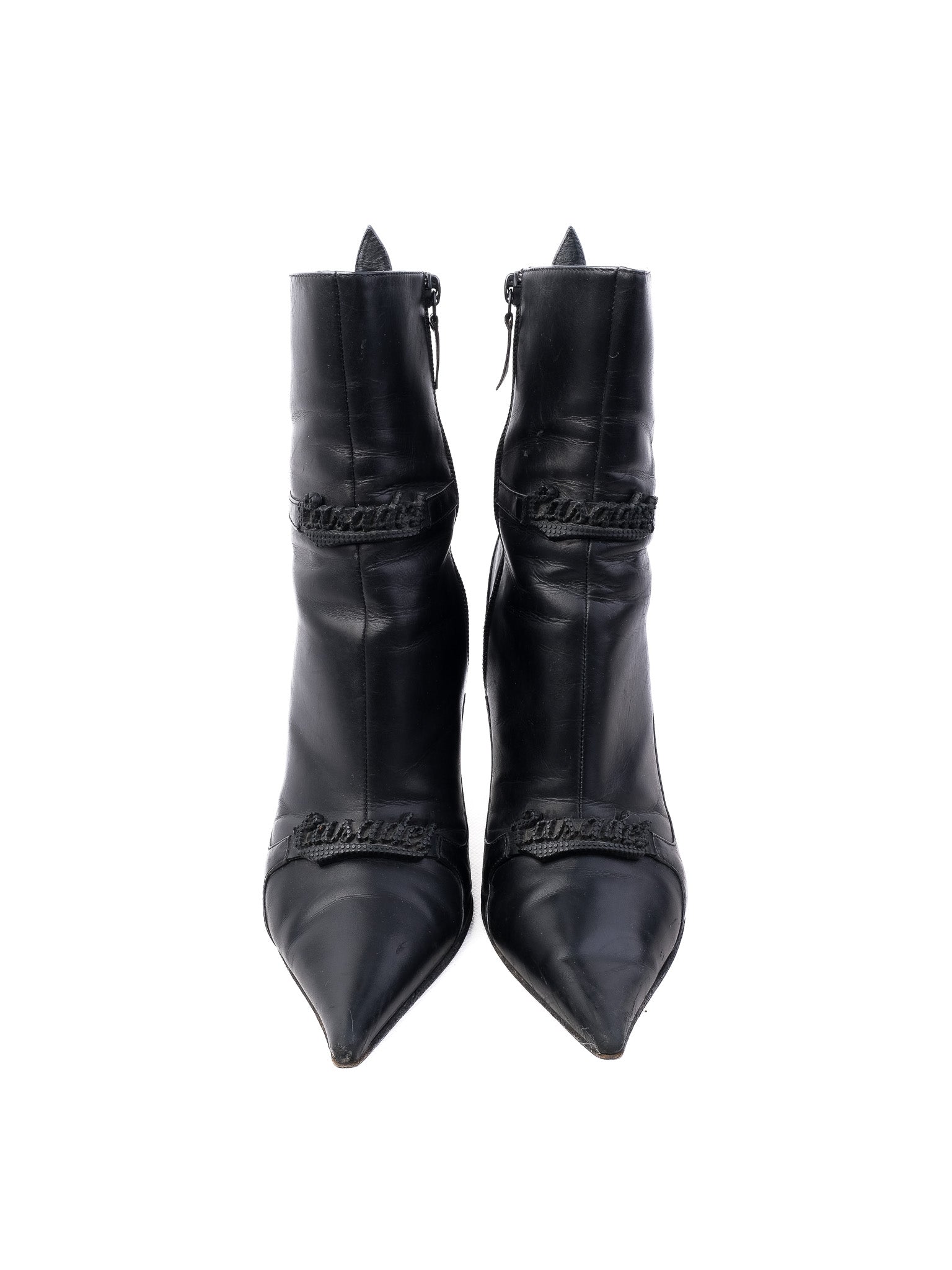 EXCELLENT Casadei Black Leather Ankle Boots Size 38 with Zipper