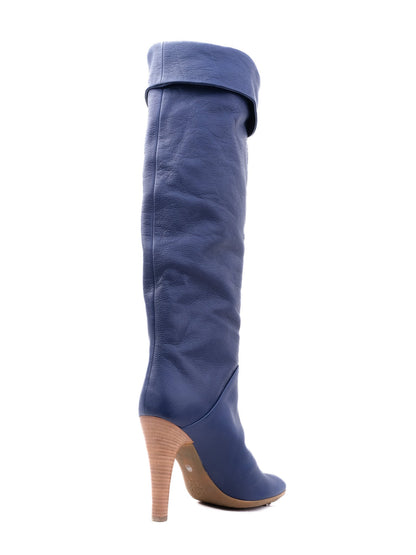 NEW Vicini Blue Leather High-Heeled Boots Size 40