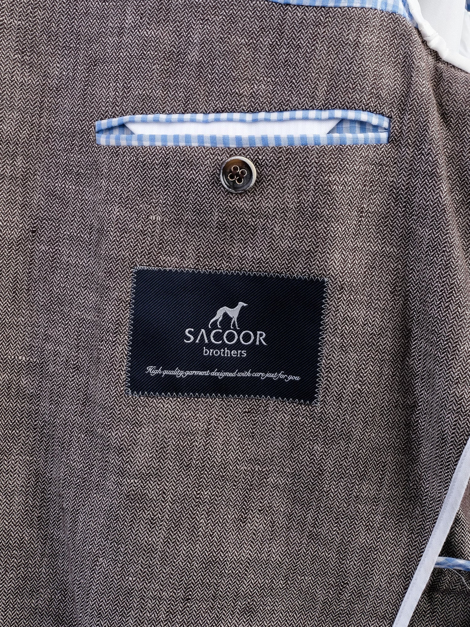 Excellent Sacoor Brothers Orange Len Suit Jacket Size M