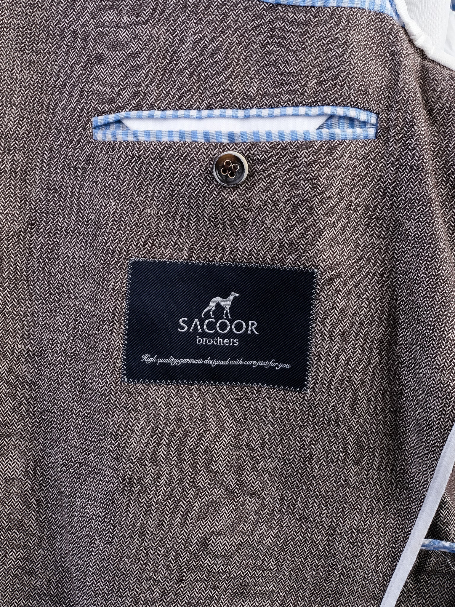 Excellent Sacoor Brothers Orange Len Suit Jacket Size M