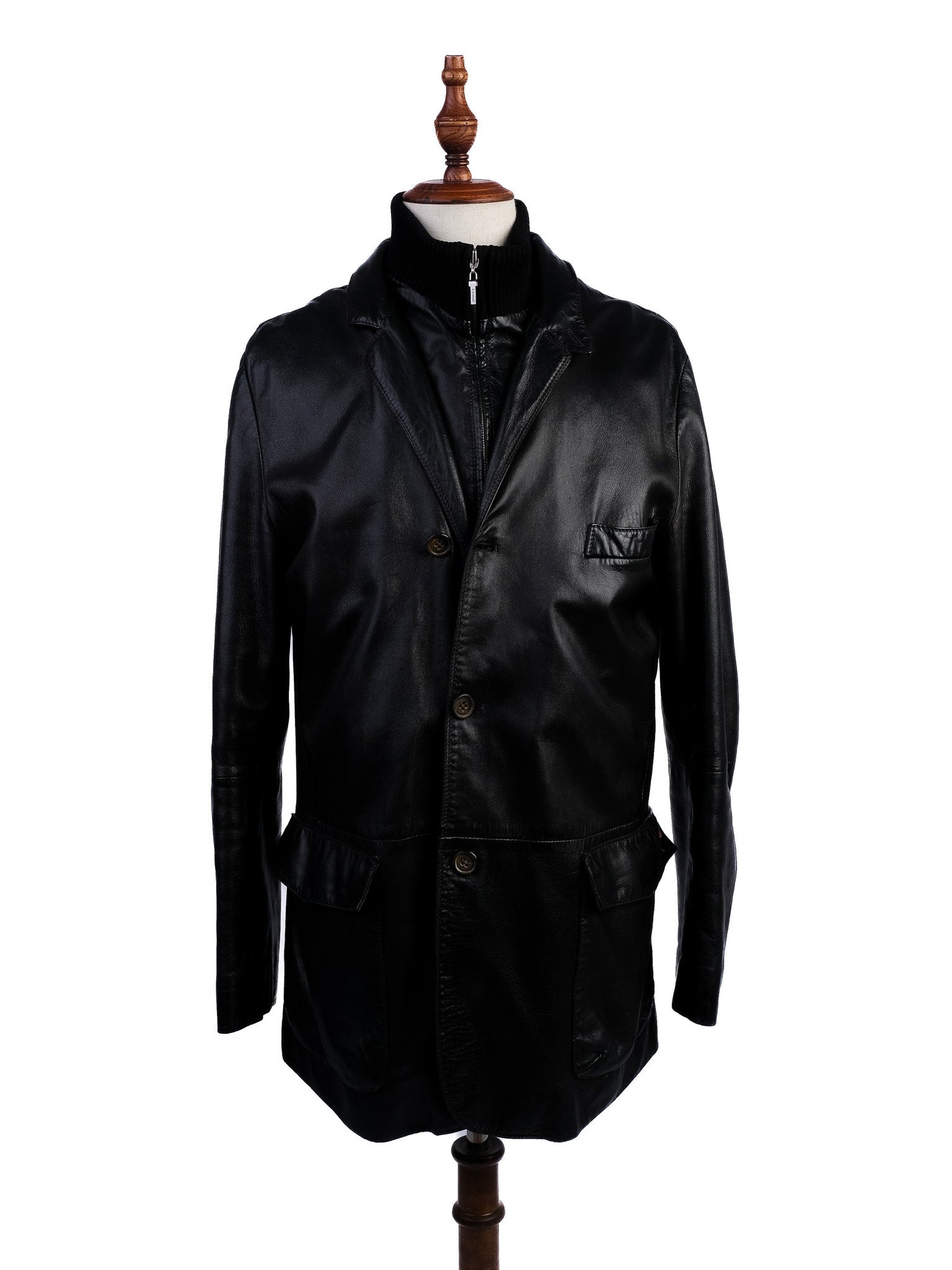 Excellent A.Testoni Black Leather Jacket Size L for Men