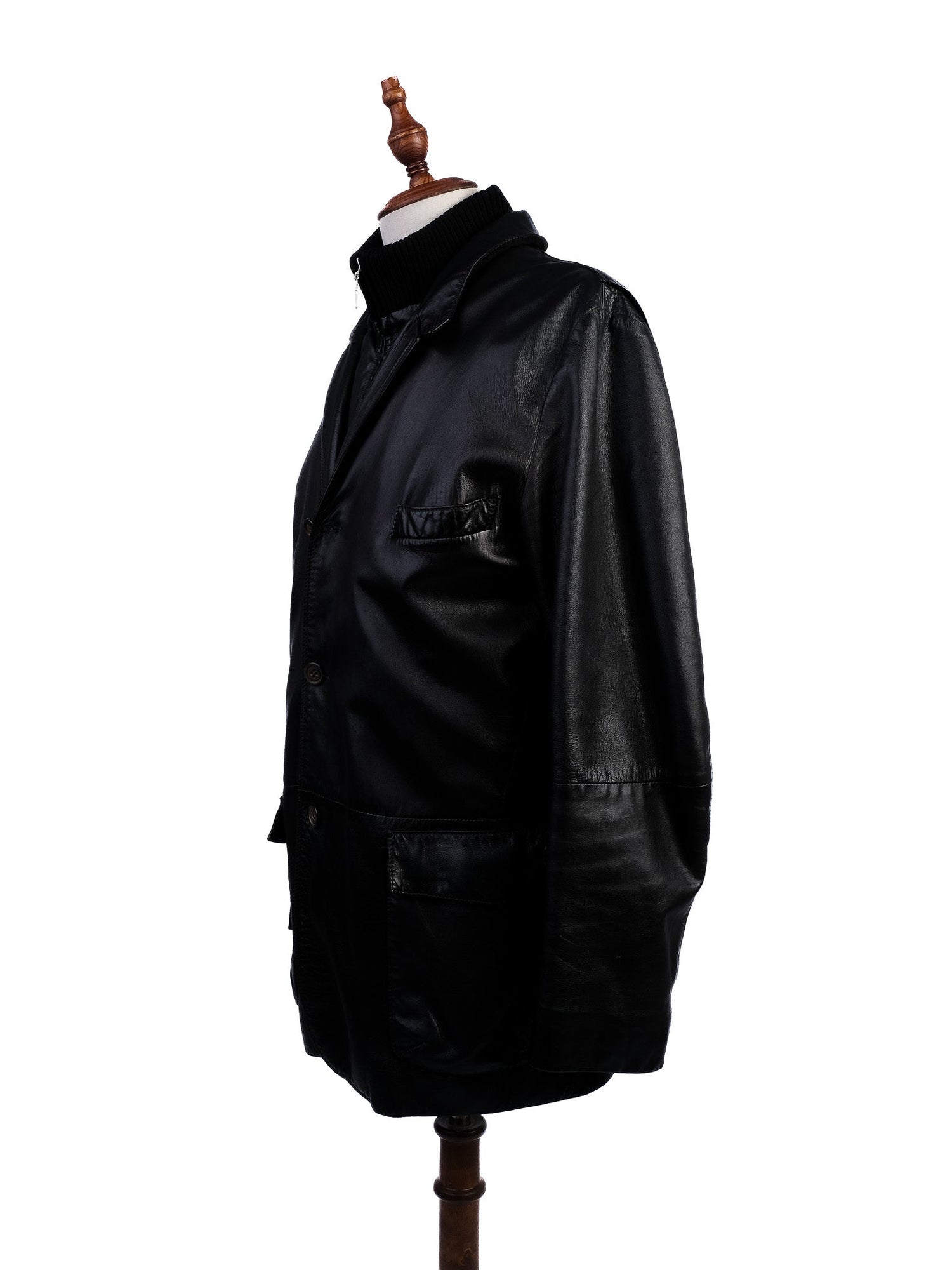 Excellent A.Testoni Black Leather Jacket Size L for Men