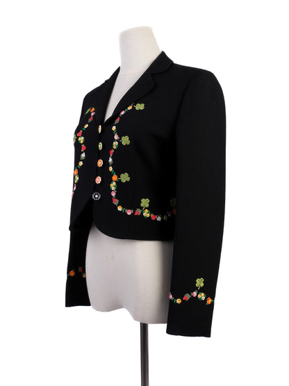Excellent Moschino Black Blazer with Floral Embroidery Women’s Size