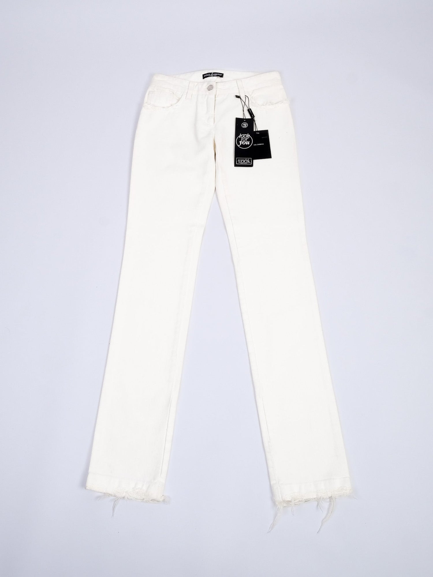Excellent Dolce Gabbana White Frayed Hem Jeans Size XS