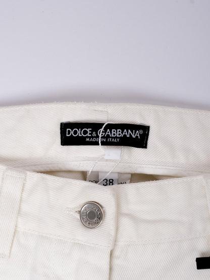 Excellent Dolce Gabbana White Frayed Hem Jeans Size XS