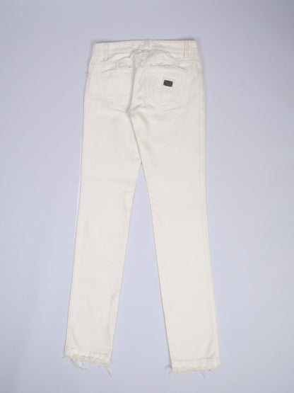 Excellent Dolce Gabbana White Frayed Hem Jeans Size XS