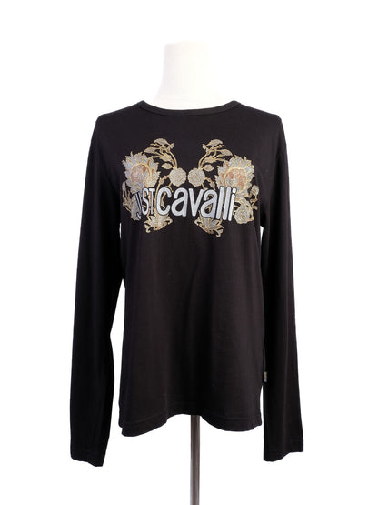 NEW Just Cavalli Black Long Sleeve Shirt with Floral Embroidery Size L
