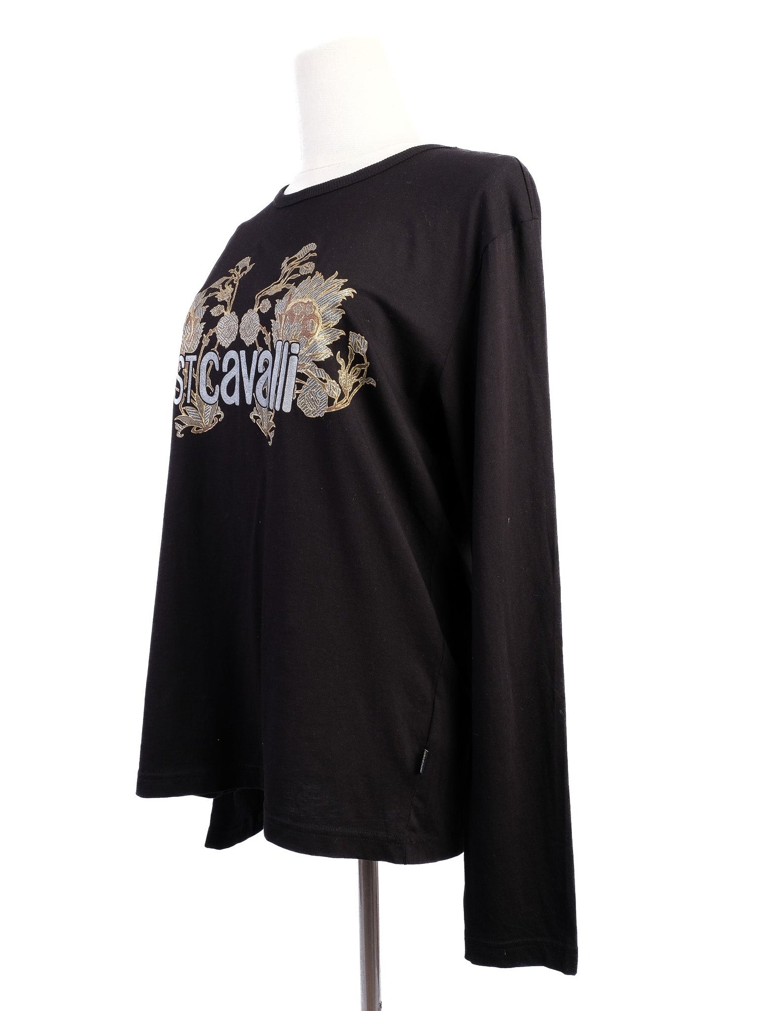 NEW Just Cavalli Black Long Sleeve Shirt with Floral Embroidery Size L