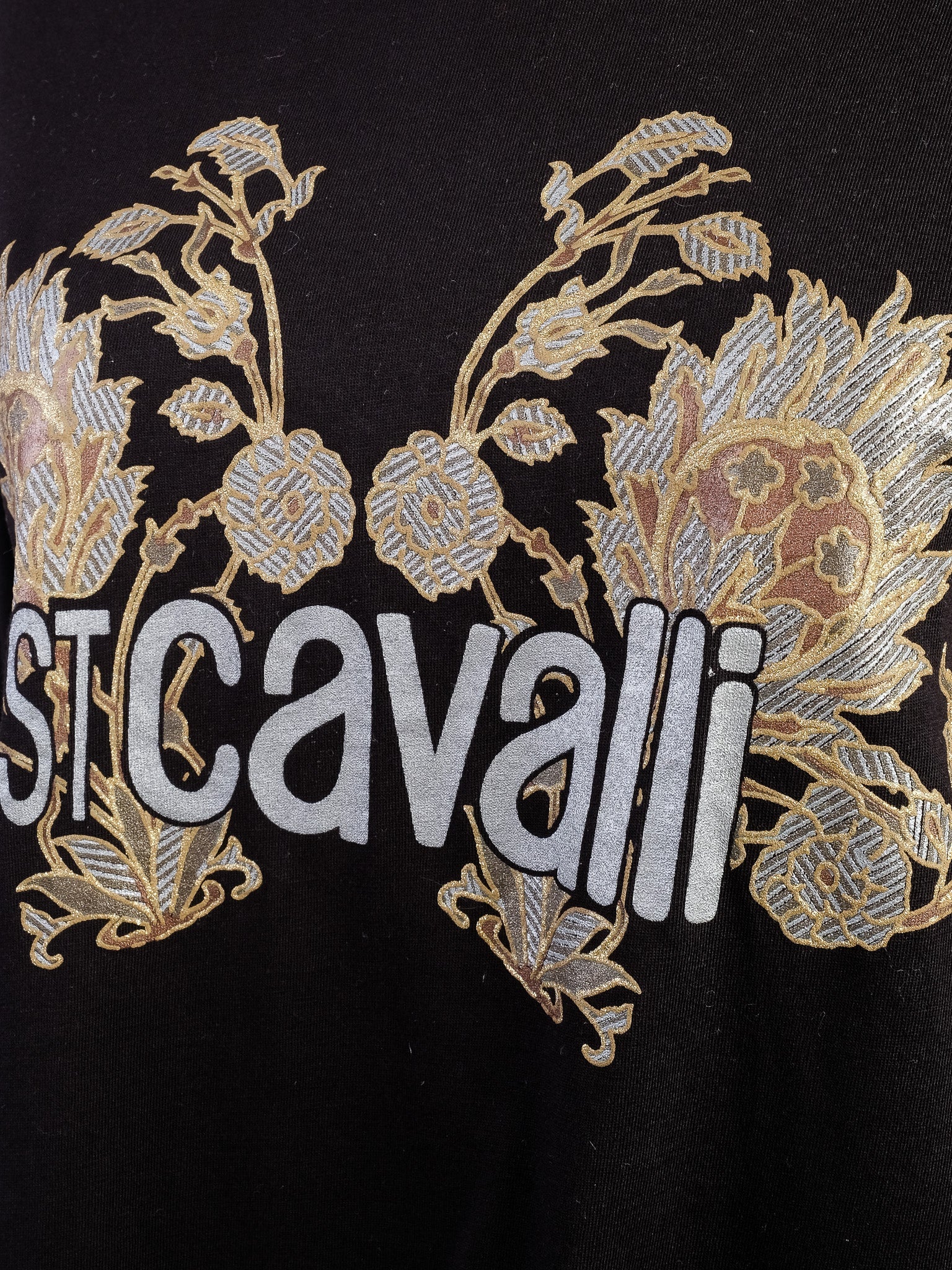 NEW Just Cavalli Black Long Sleeve Shirt with Floral Embroidery Size L