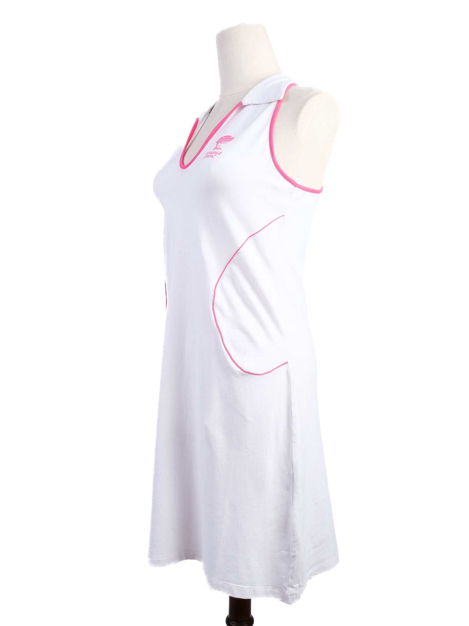 NEW Versace White Sleeveless Dress L Cotton with Pink Accents