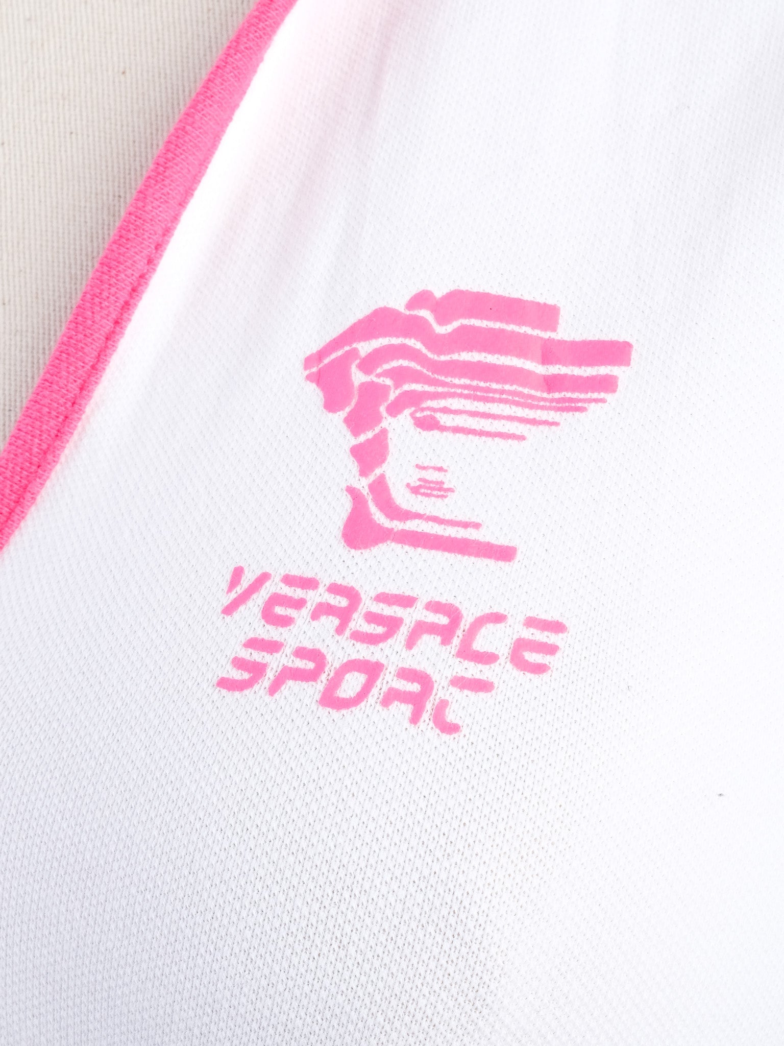 NEW Versace White Sleeveless Dress L Cotton with Pink Accents
