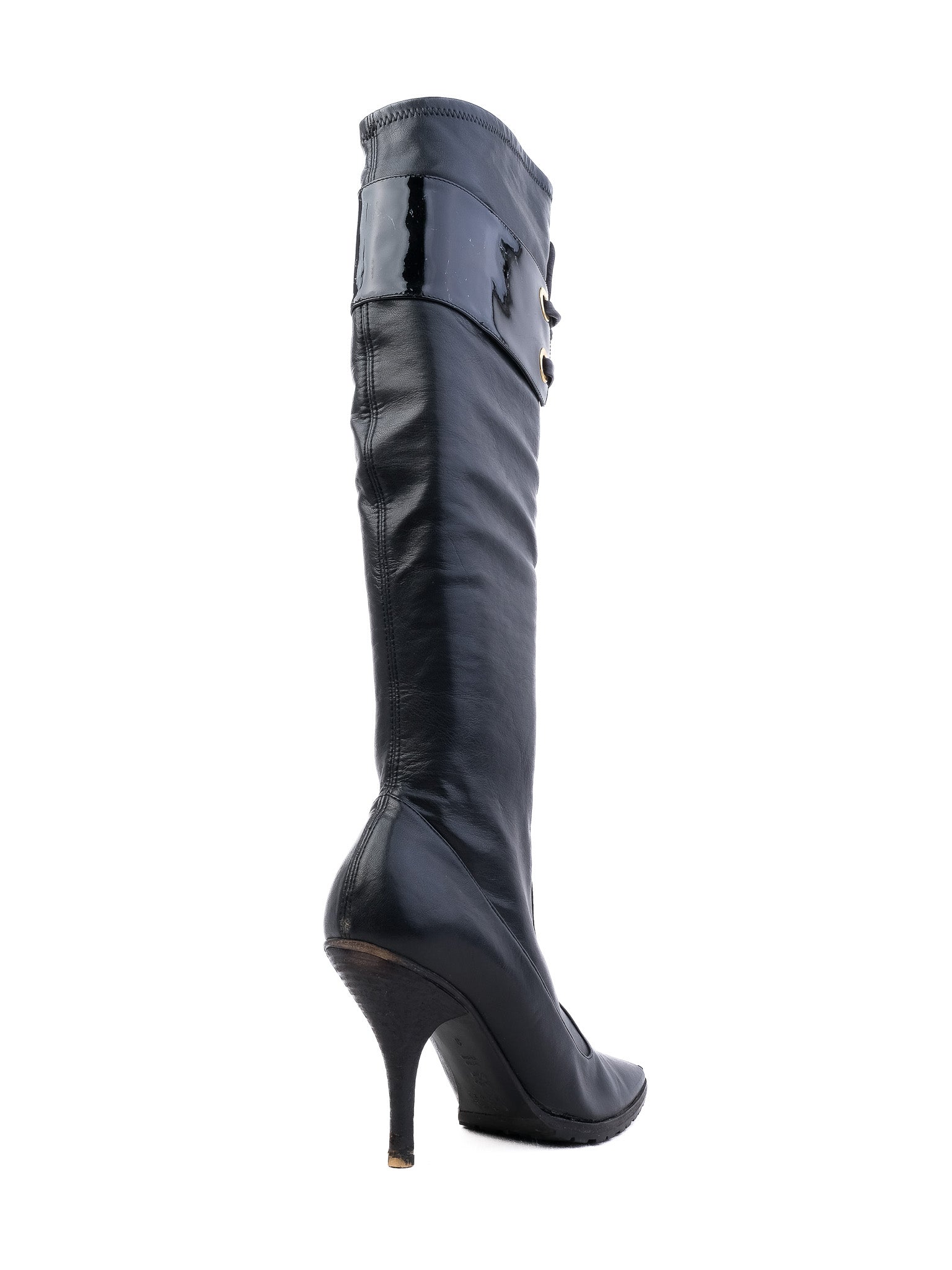 Casadei Black Leather Knee-High Boots Size 38 Excellent Condition