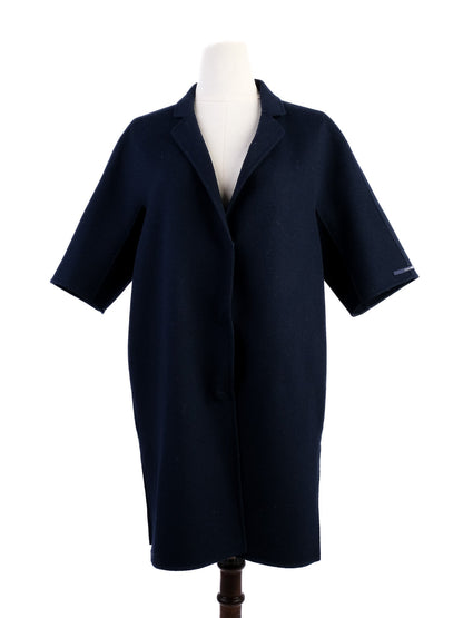 Excellent Max Mara Wool Navy Blue Short-Sleeved Coat Size M