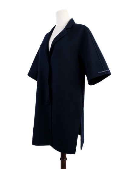 Excellent Max Mara Wool Navy Blue Short-Sleeved Coat Size M