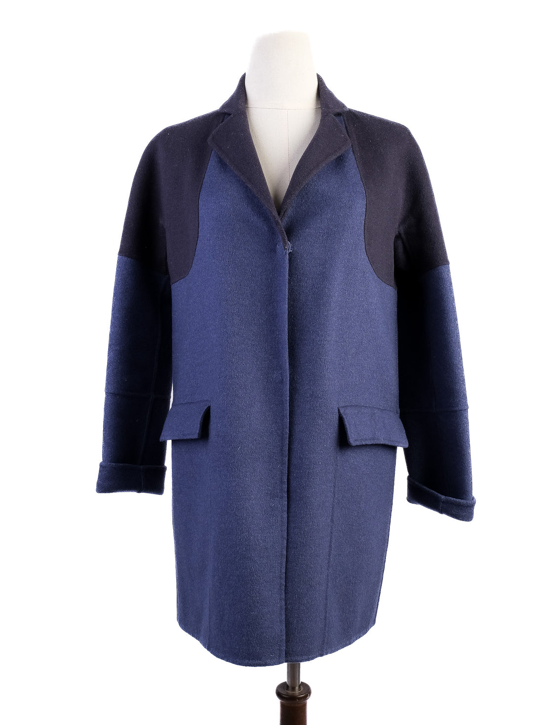 Excellent MaxCo Blue Wool Coat Size S with Pockets