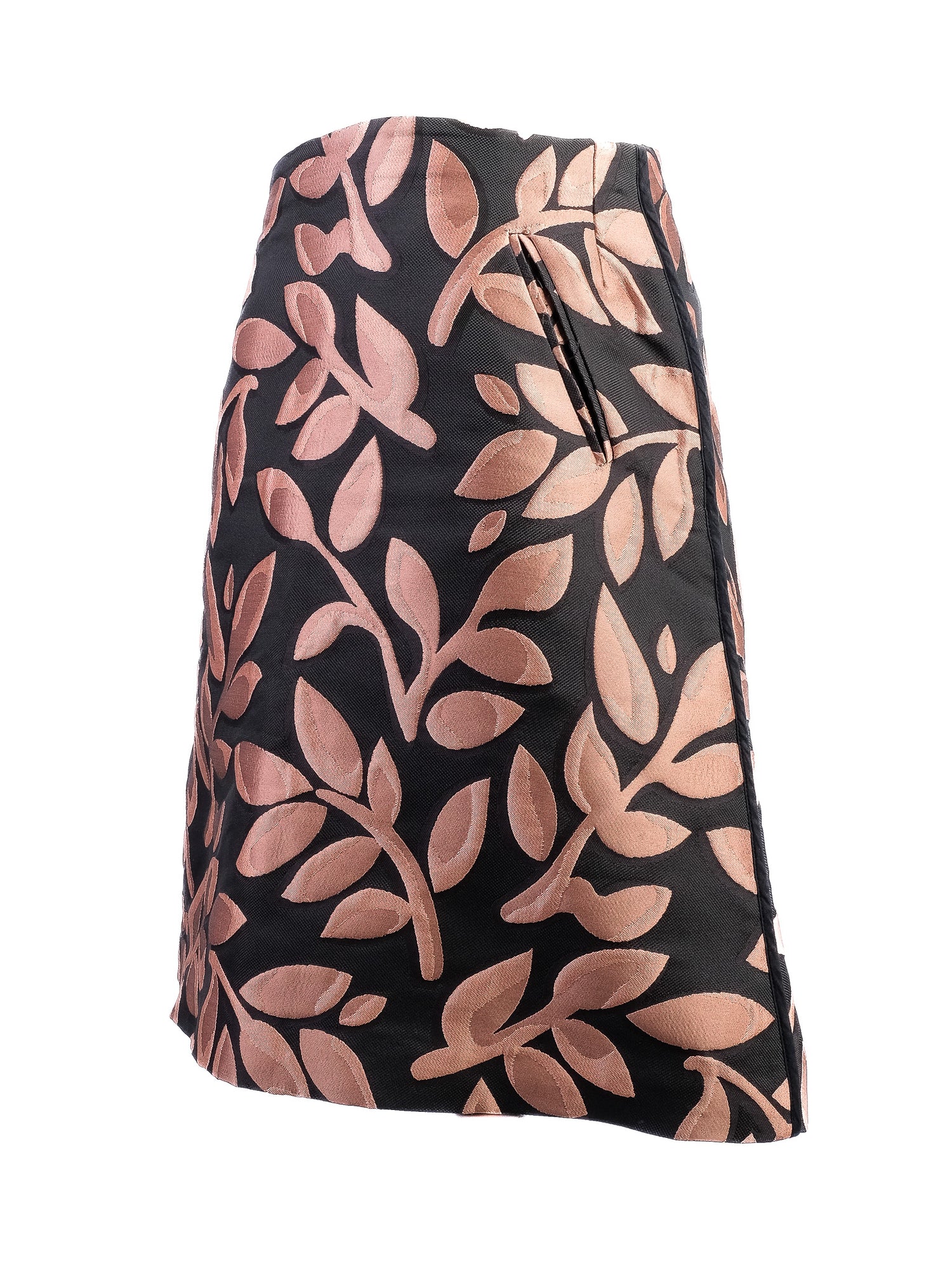 Excellent Marni Black Skirt with Pink Leaf Pattern Size M