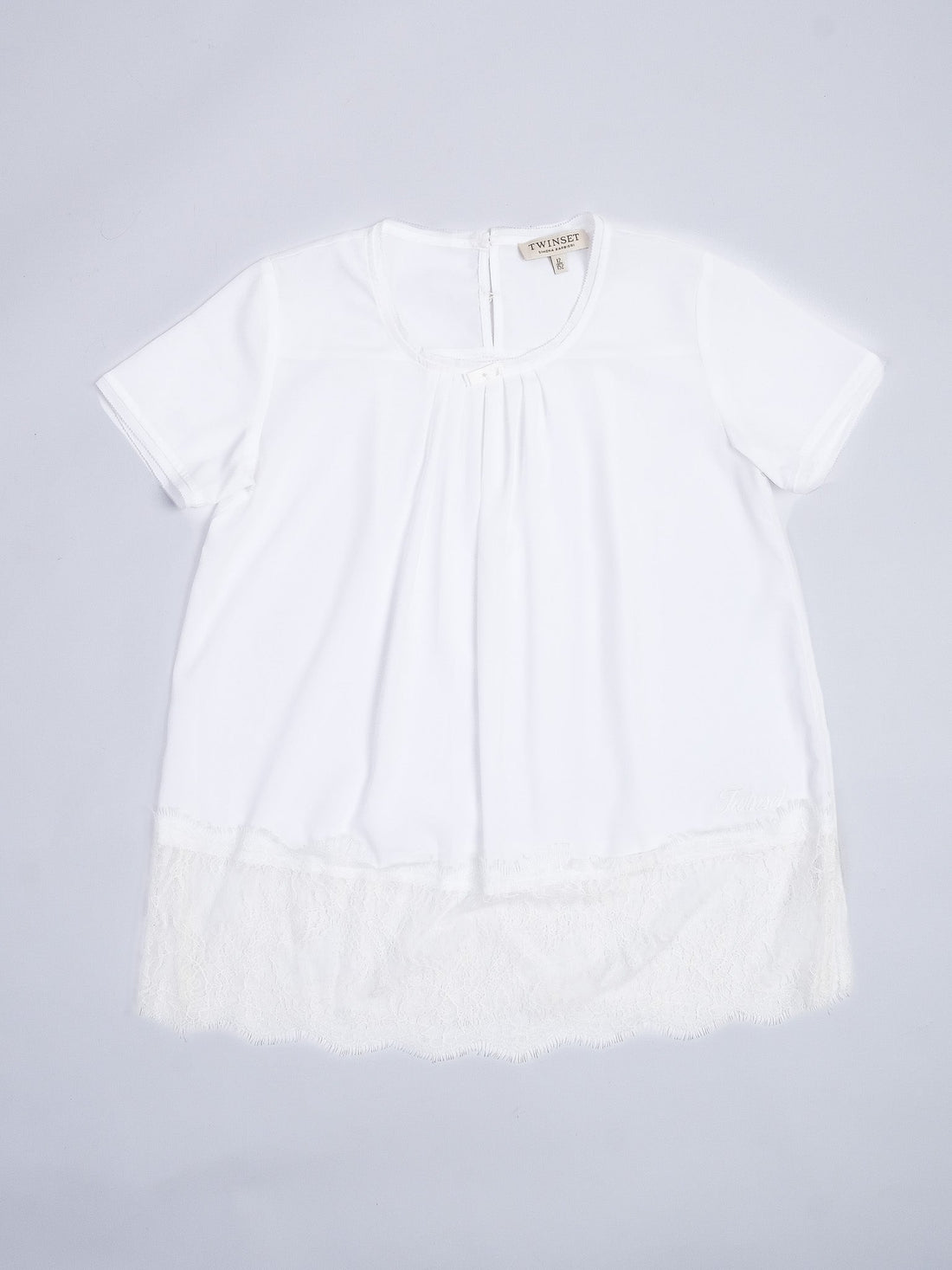 Excellent TWINSET White Cotton Blouse Size 12 with Lace Trim