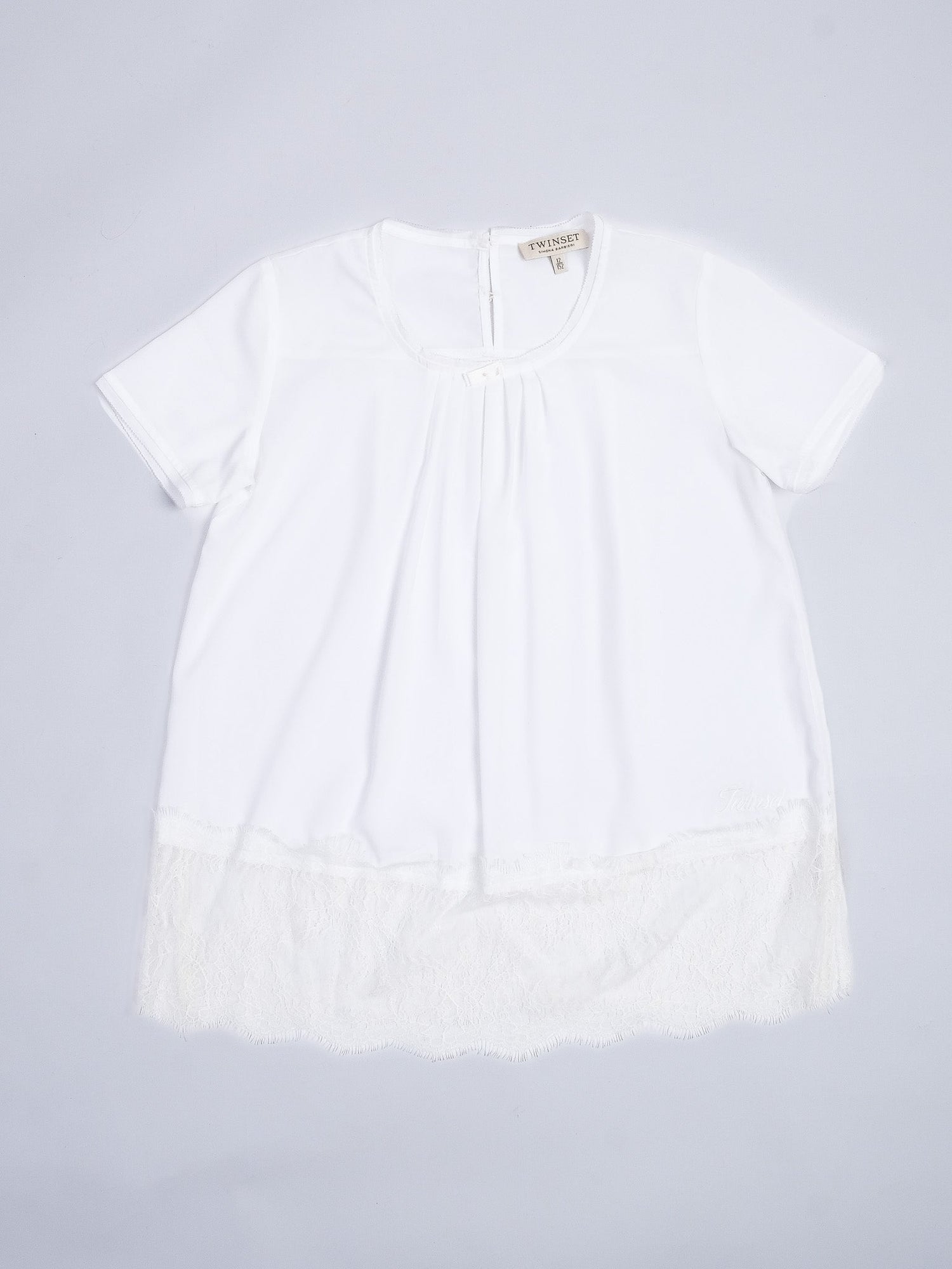 Excellent TWINSET White Cotton Blouse Size 12 with Lace Trim