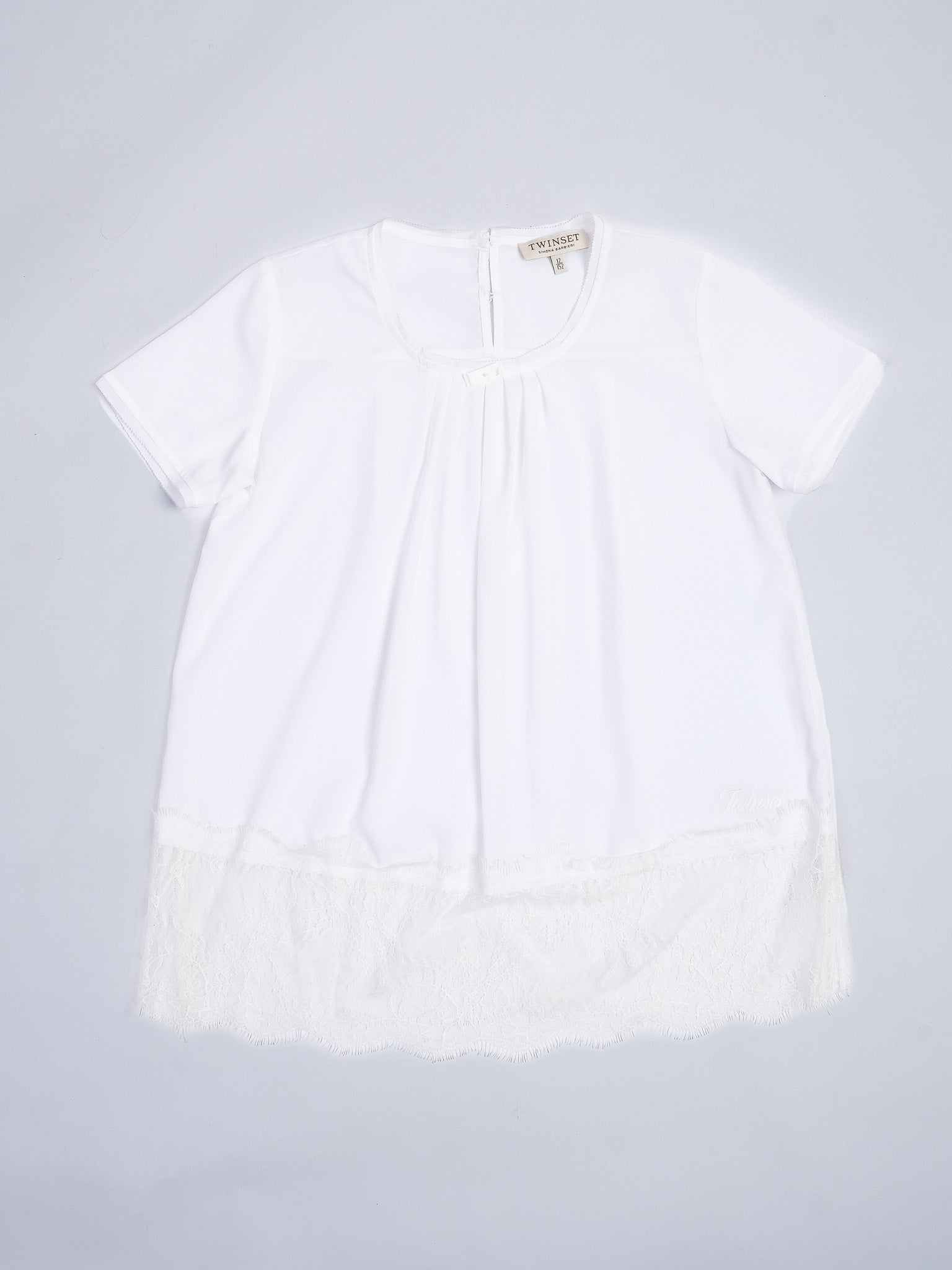 Excellent TWINSET White Cotton Blouse Size 12 with Lace Trim