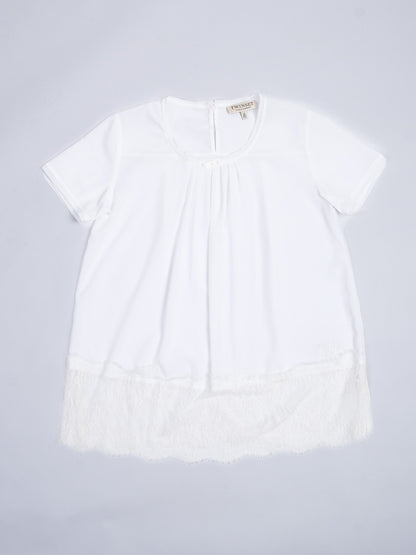 Excellent TWINSET White Cotton Blouse Size 12 with Lace Trim