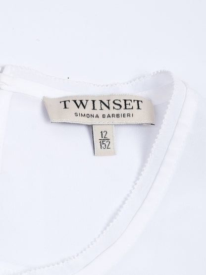 Excellent TWINSET White Cotton Blouse Size 12 with Lace Trim