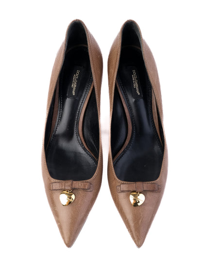 Excellent Dolce Gabbana Orange Leather Kitten Heel Shoes