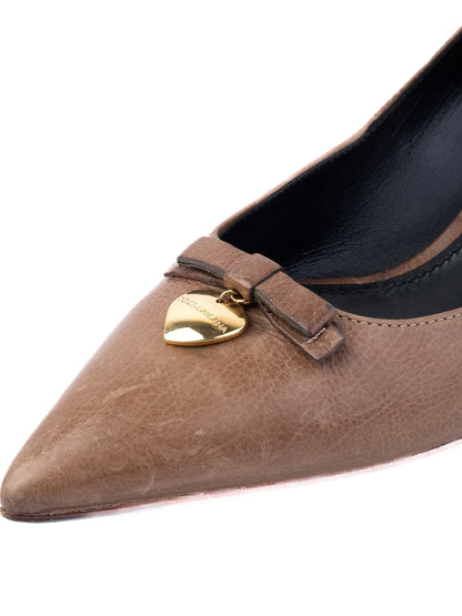 Excellent Dolce Gabbana Orange Leather Kitten Heel Shoes
