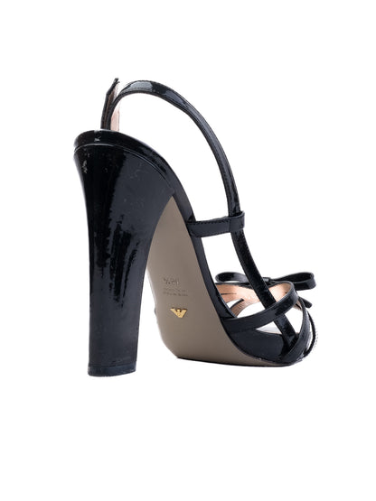 Excellent Emporio Armani Black Leather High-Heeled Sandals Size 38.5