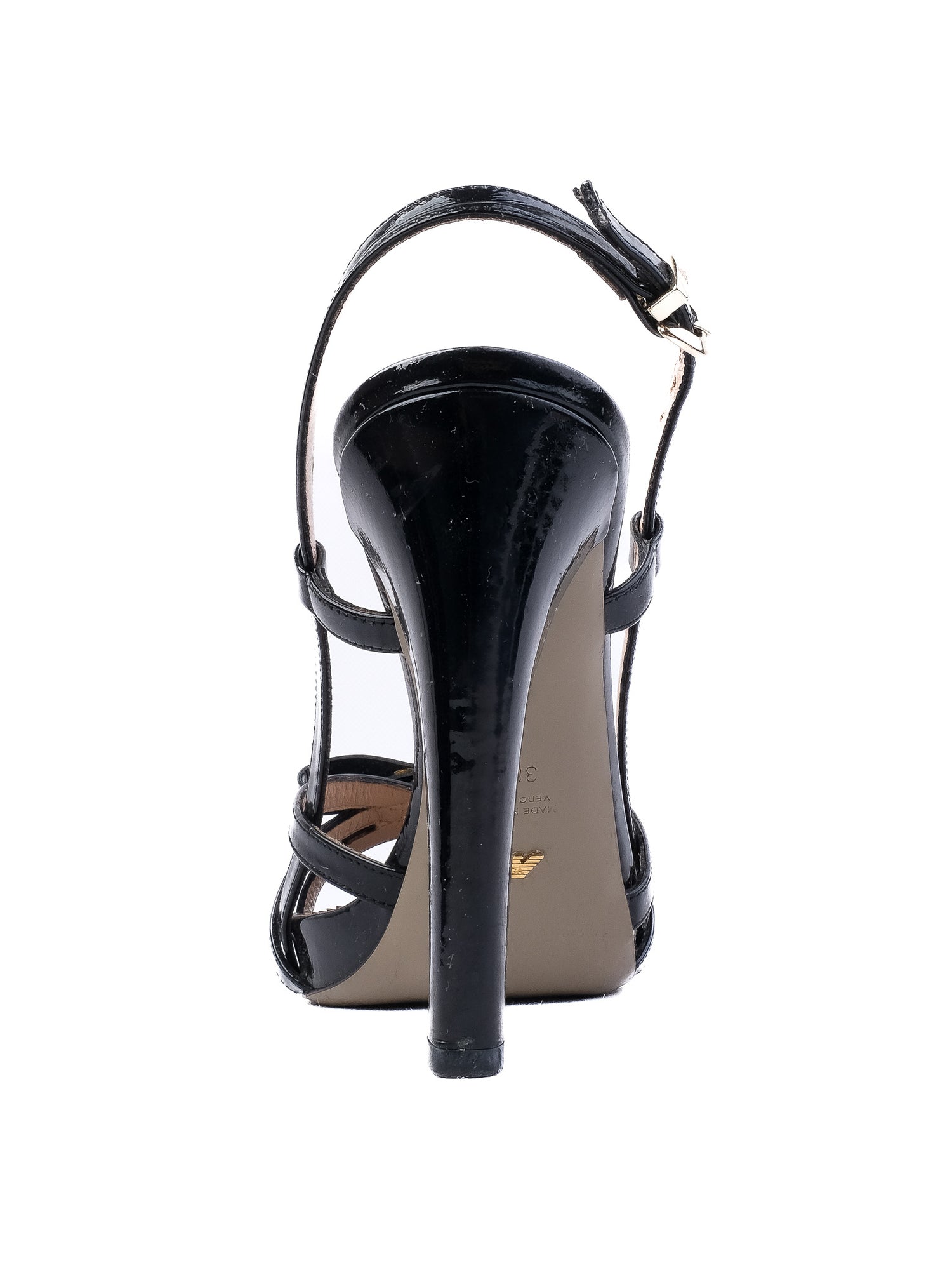 Excellent Emporio Armani Black Leather High-Heeled Sandals Size 38.5
