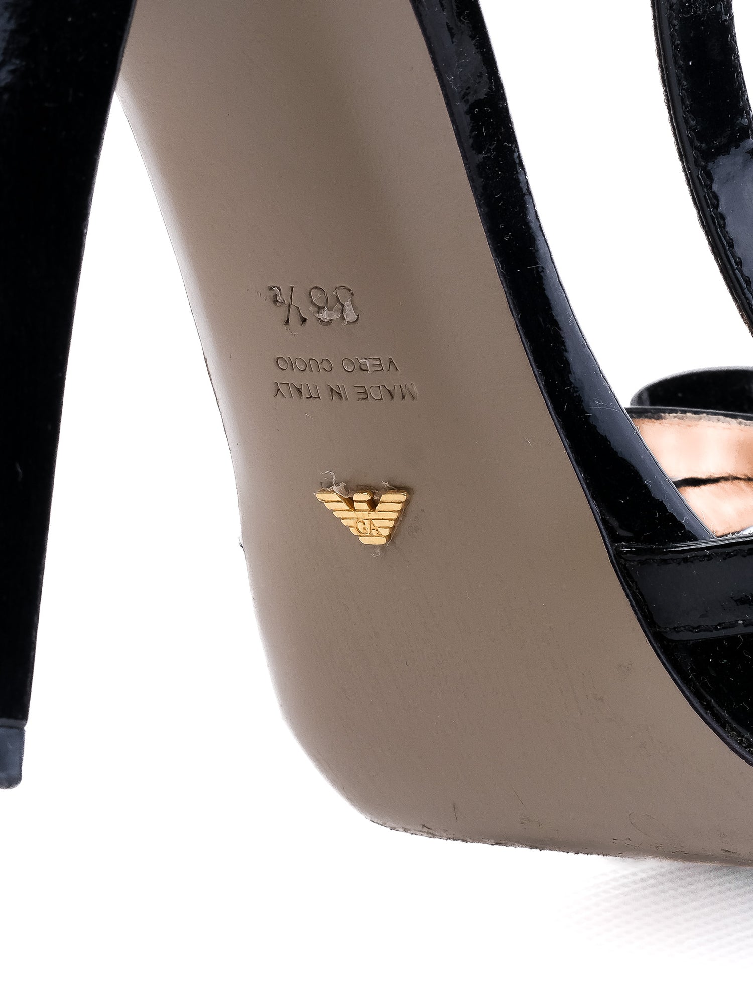 Excellent Emporio Armani Black Leather High-Heeled Sandals Size 38.5