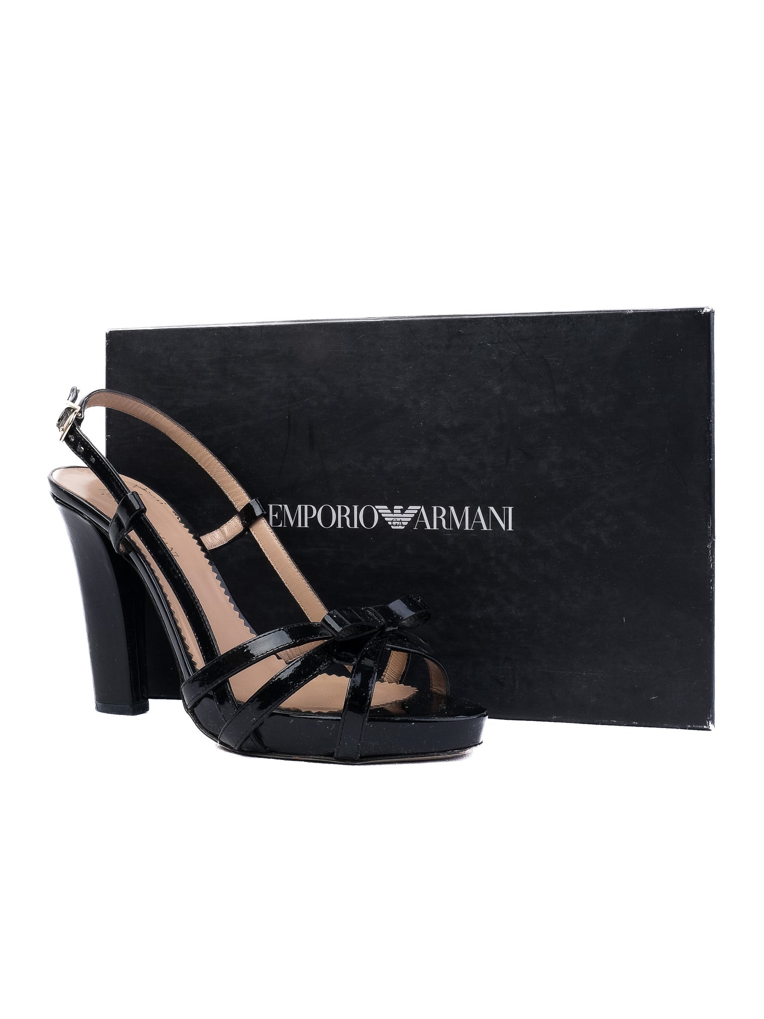 Excellent Emporio Armani Black Leather High-Heeled Sandals Size 38.5