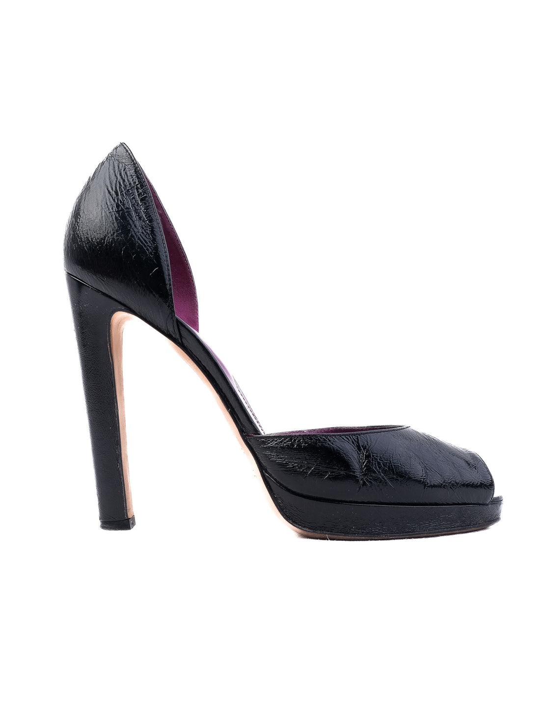 Sergio Rossi Black Leather High Heels Size 38 Peep Toe Stiletto