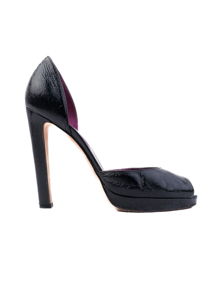 Sergio Rossi Black Leather High Heels Size 38 Peep Toe Stiletto