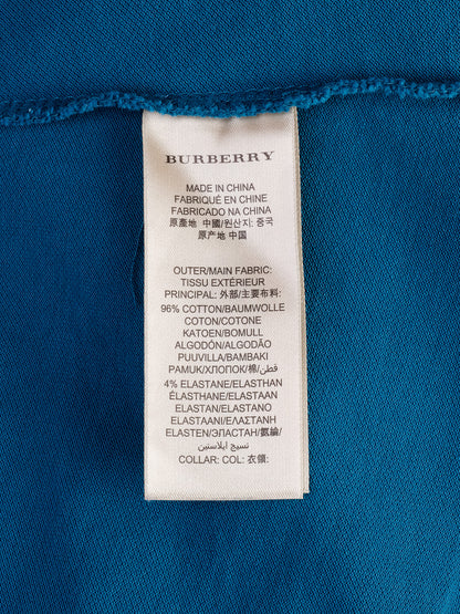 Excellent Burberry Blue Cotton Polo Shirt Women XS with Ruffle Collar