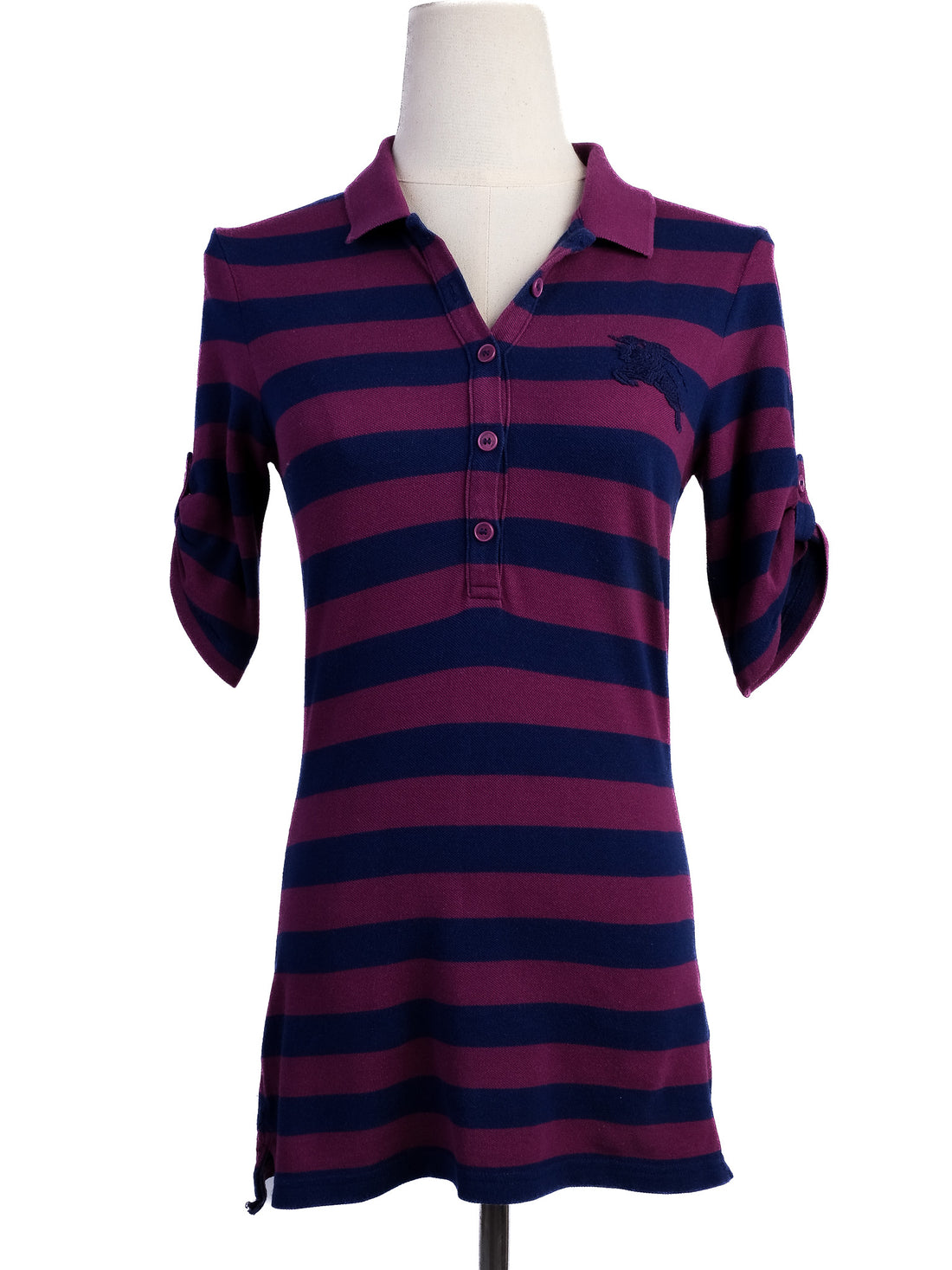 Excellent Burberry Striped Polo Shirt XS Purple Dark Blue Cotton