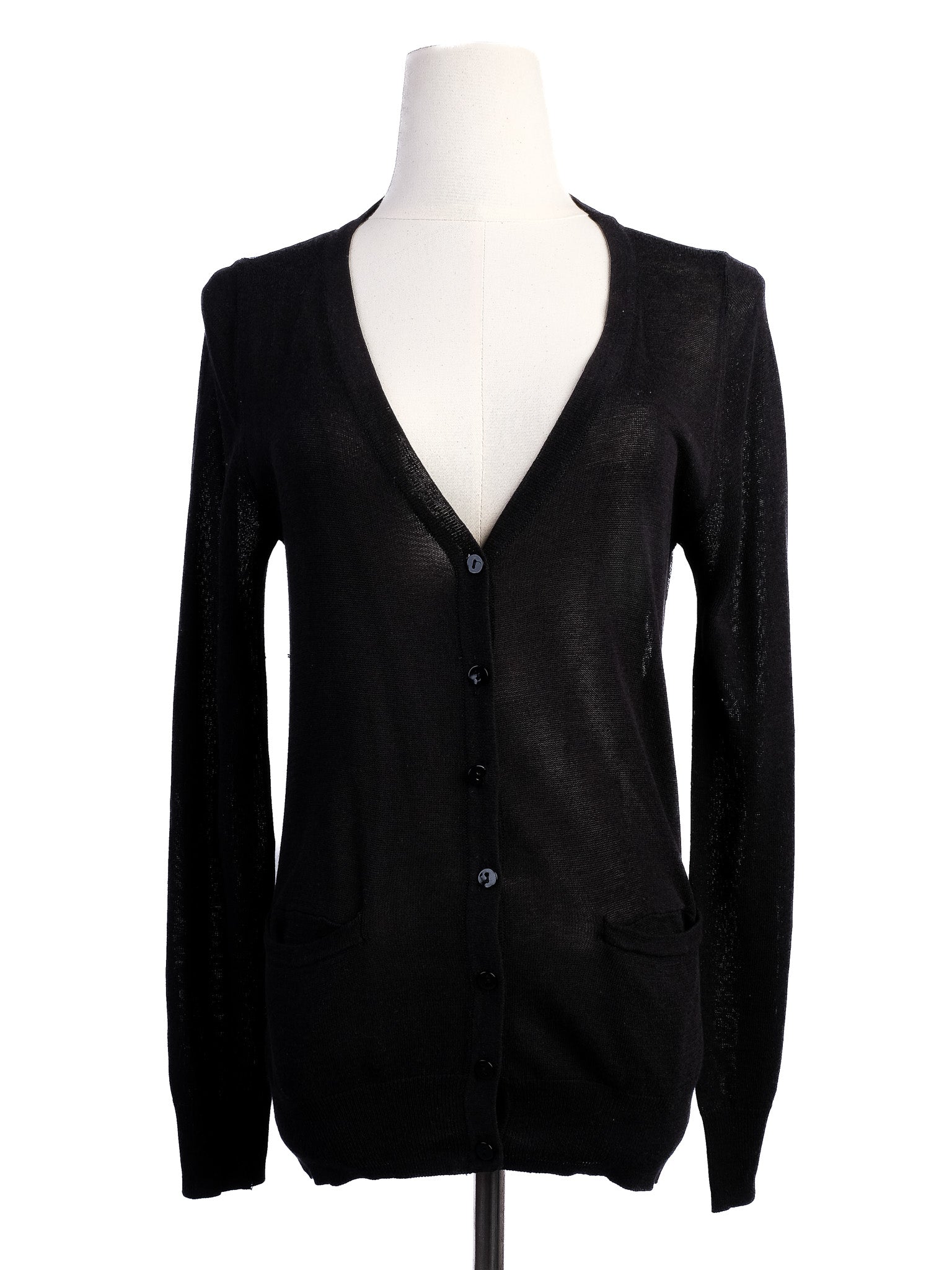 Excellent Valentino Black Silk Cardigan Size M with Lace Detailing