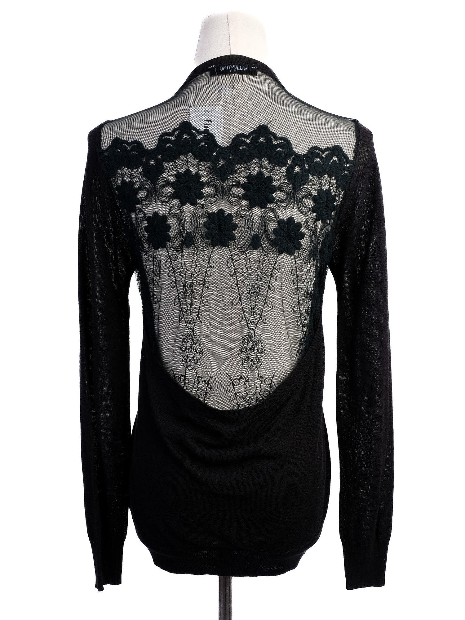 Excellent Valentino Black Silk Cardigan Size M with Lace Detailing