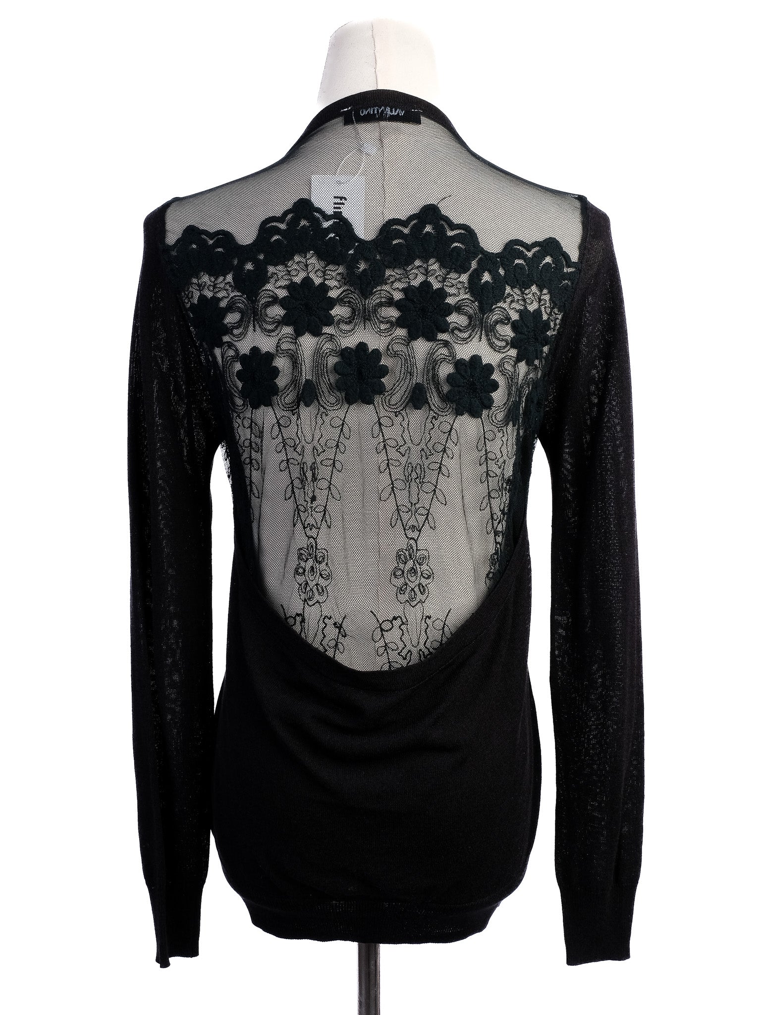 Excellent Valentino Black Silk Cardigan Size M with Lace Detailing
