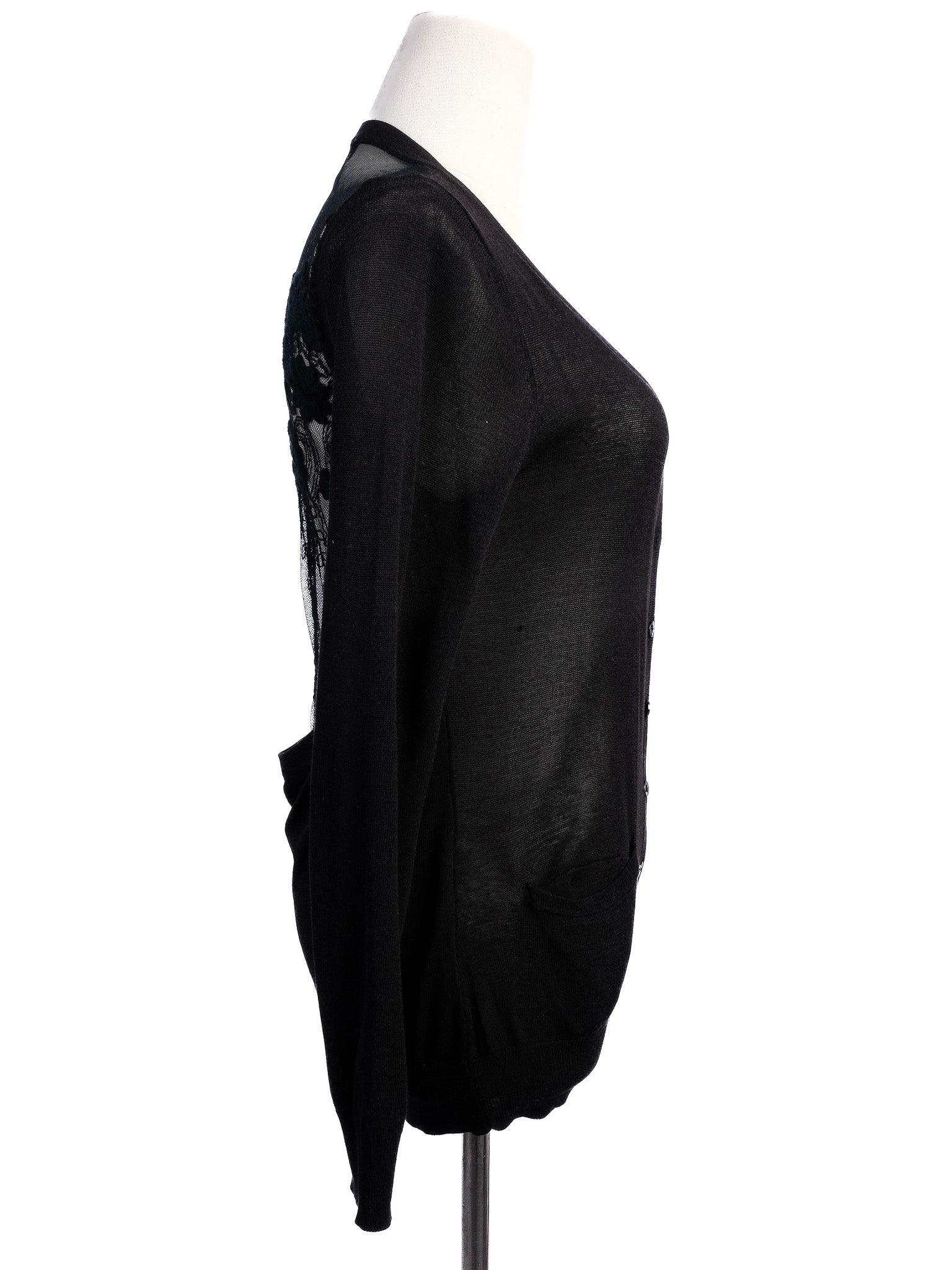 Excellent Valentino Black Silk Cardigan Size M with Lace Detailing