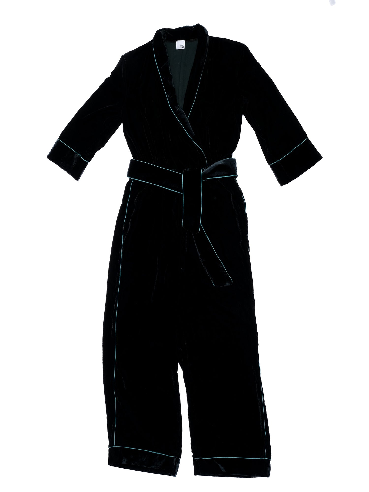 Excellent Iris&amp;Ink Green Polyester Robe M with Contrasting Trim