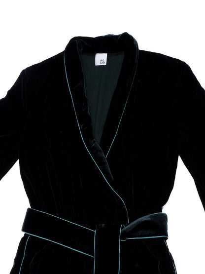 Excellent Iris&amp;Ink Green Polyester Robe M with Contrasting Trim