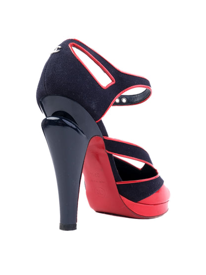 Excellent Chanel High-Heeled Shoes Red &amp; Black Size 37.5