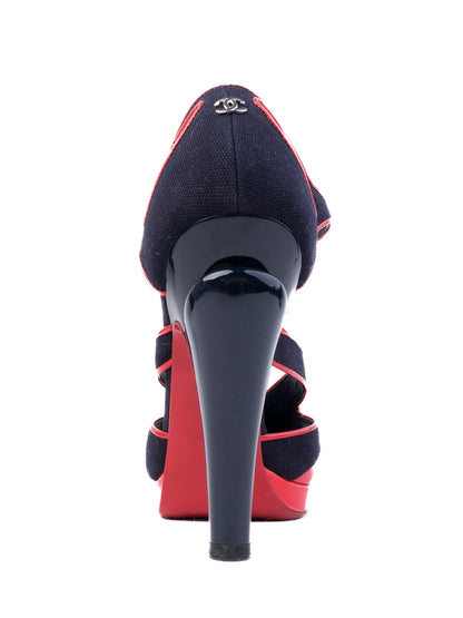 Excellent Chanel High-Heeled Shoes Red &amp; Black Size 37.5