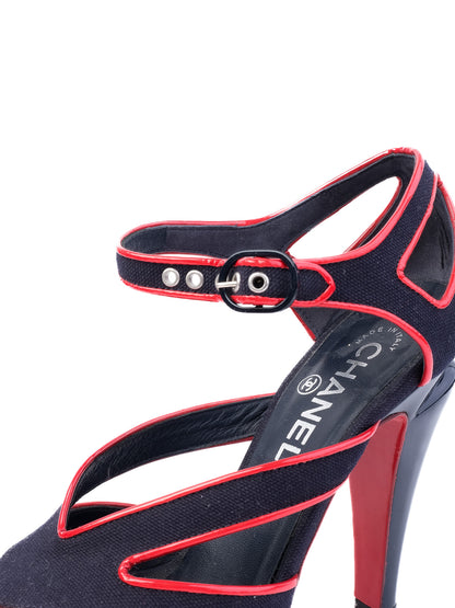 Excellent Chanel High-Heeled Shoes Red &amp; Black Size 37.5