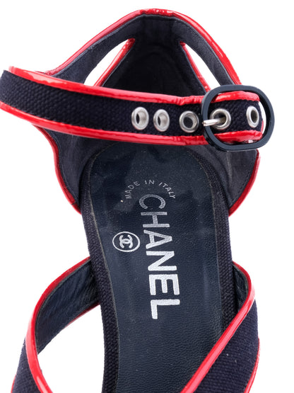 Excellent Chanel High-Heeled Shoes Red &amp; Black Size 37.5