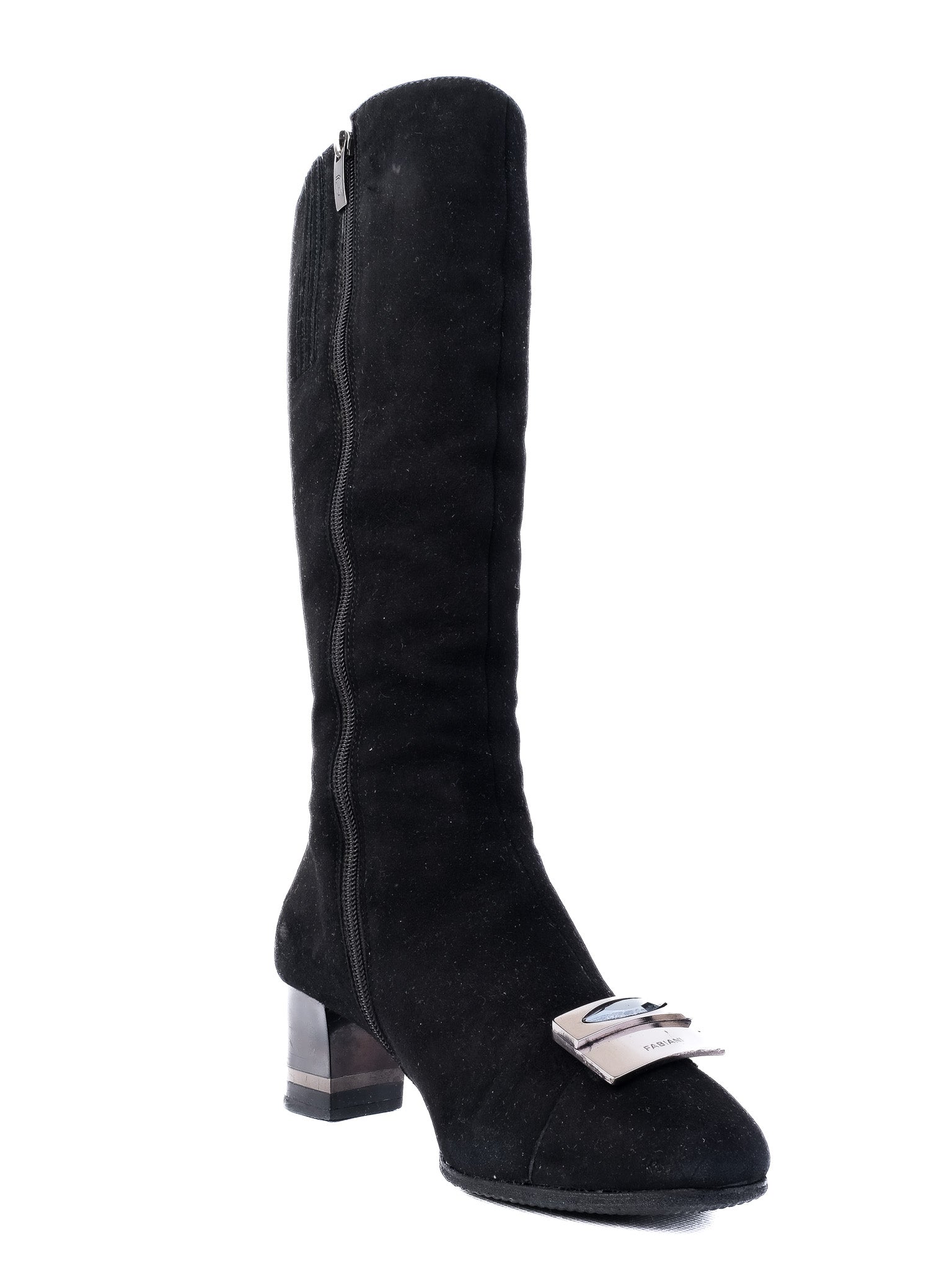 Giovanni Fabiani Black Leather Knee-High Boots Size 36 with Block Heel