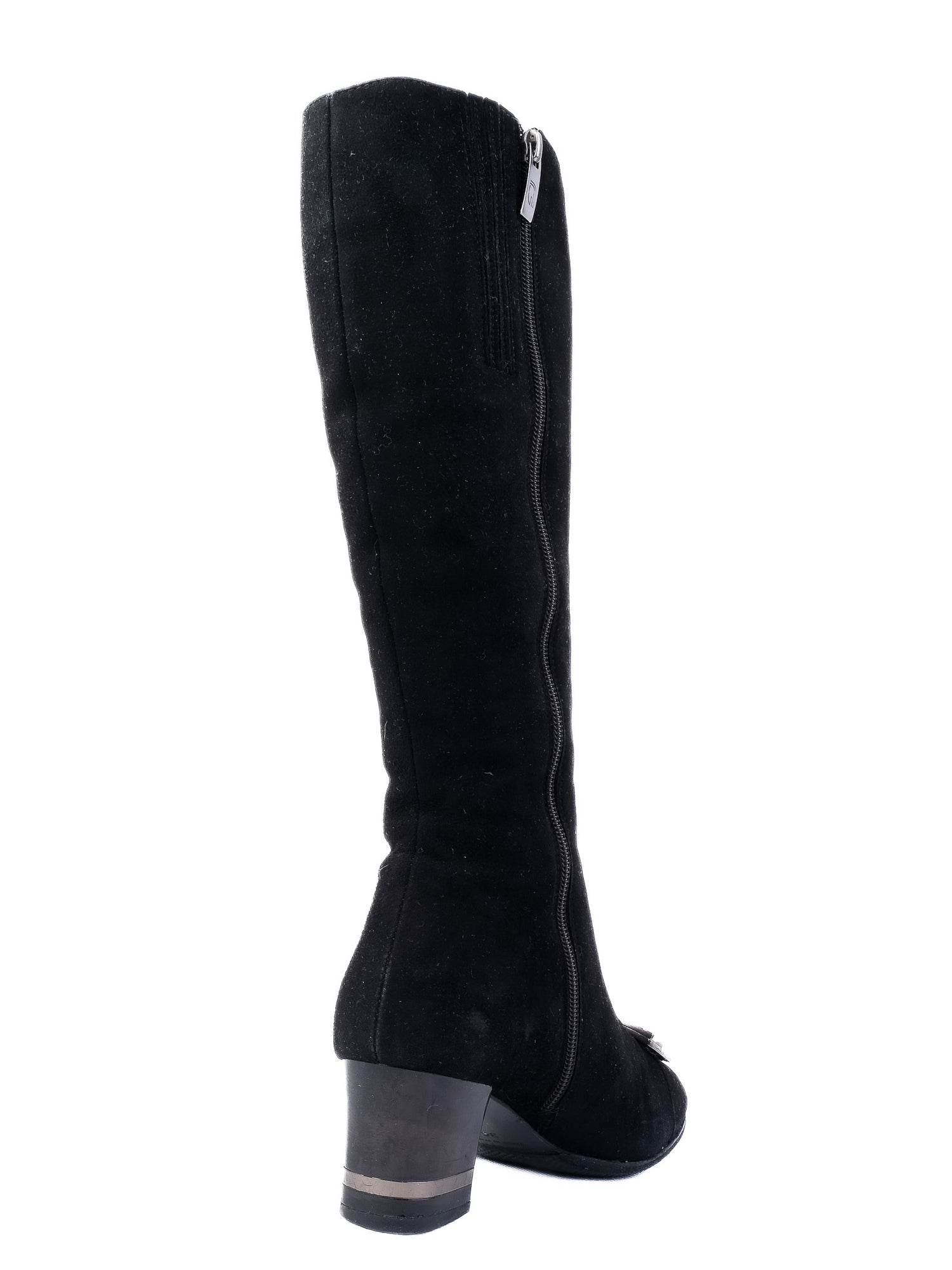 Giovanni Fabiani Black Leather Knee-High Boots Size 36 with Block Heel